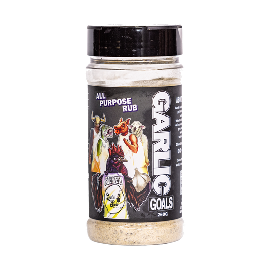Low n Slow Basics Garlic Goals all-purpose seasoning 260g, front of shaker on transparent background