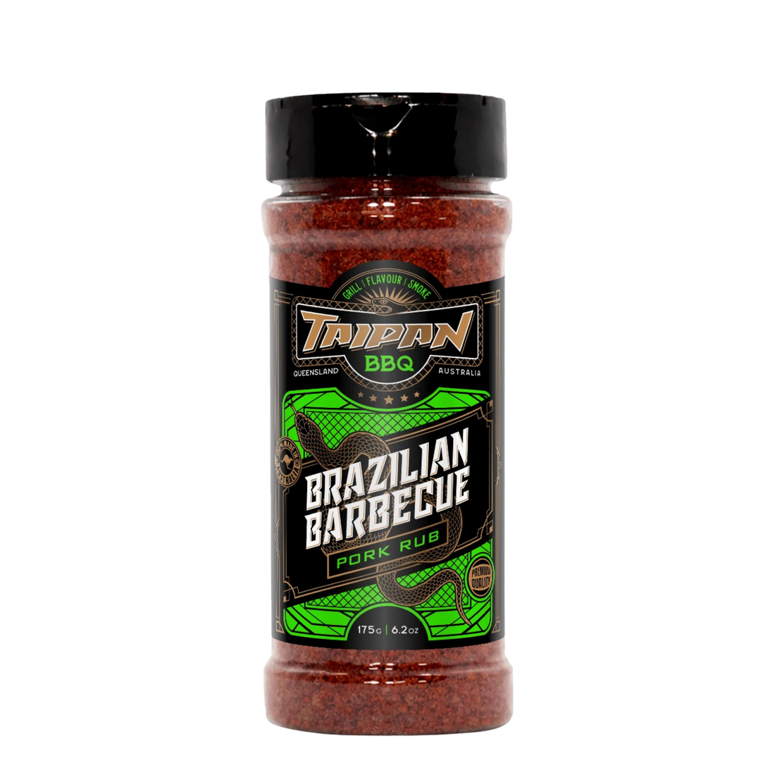 TAIPPAN BBQ Brazilian Pork low & slow BBQ rub 175g — front on transparent background