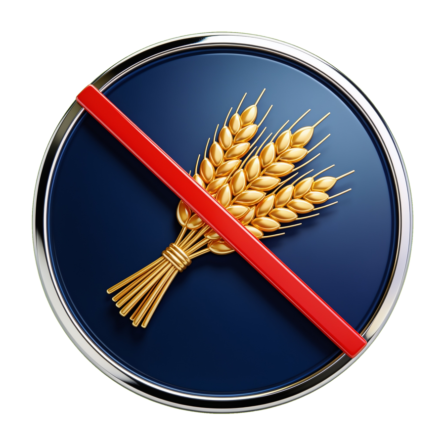 Gluten Free Rubs medallion - wheat stalk with red no-gluten slash