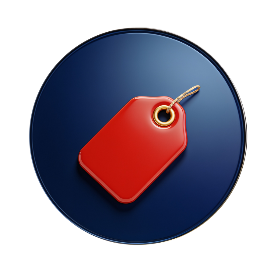 Rub Hub Clearance medallion — chrome-ringed navy badge with a red discount price tag icon, continuous chrome ring, clean circular cutout