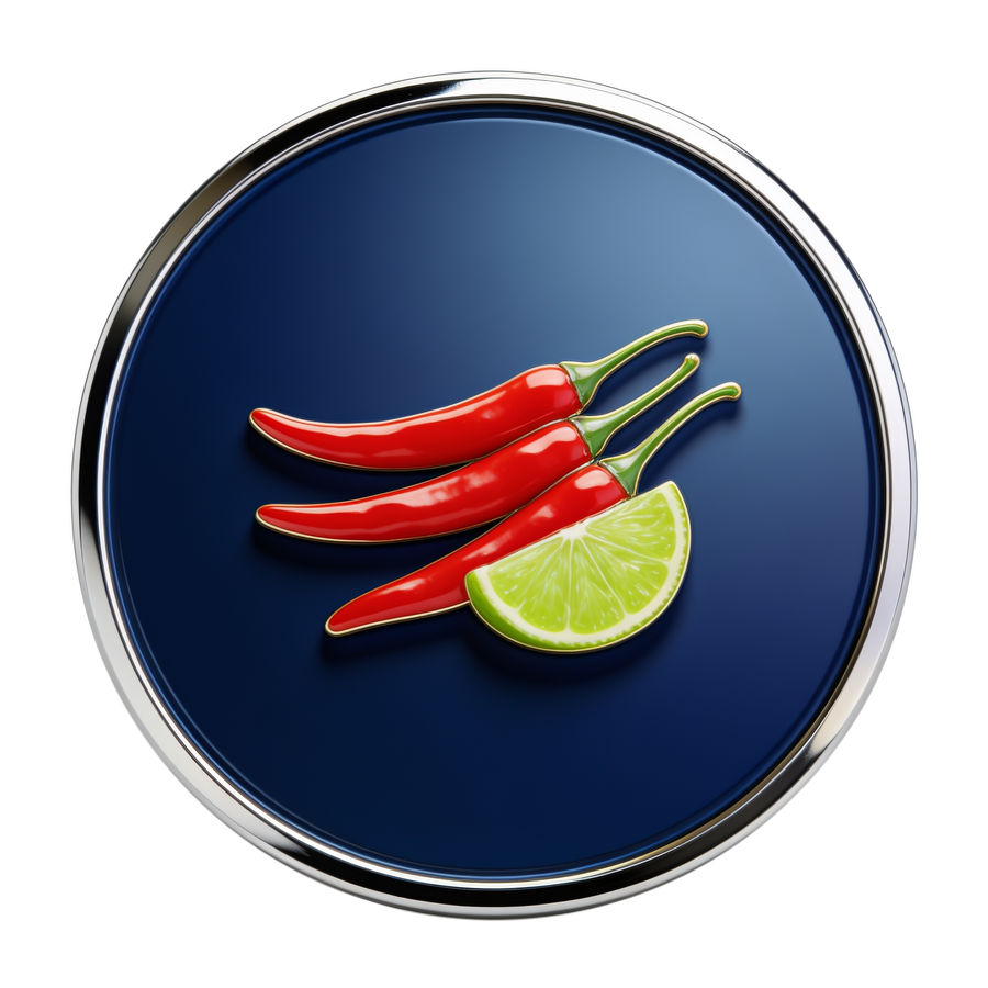 Chilli Lime category medallion — glossy red chilli and lime wedge icon on navy chrome-rimmed disc