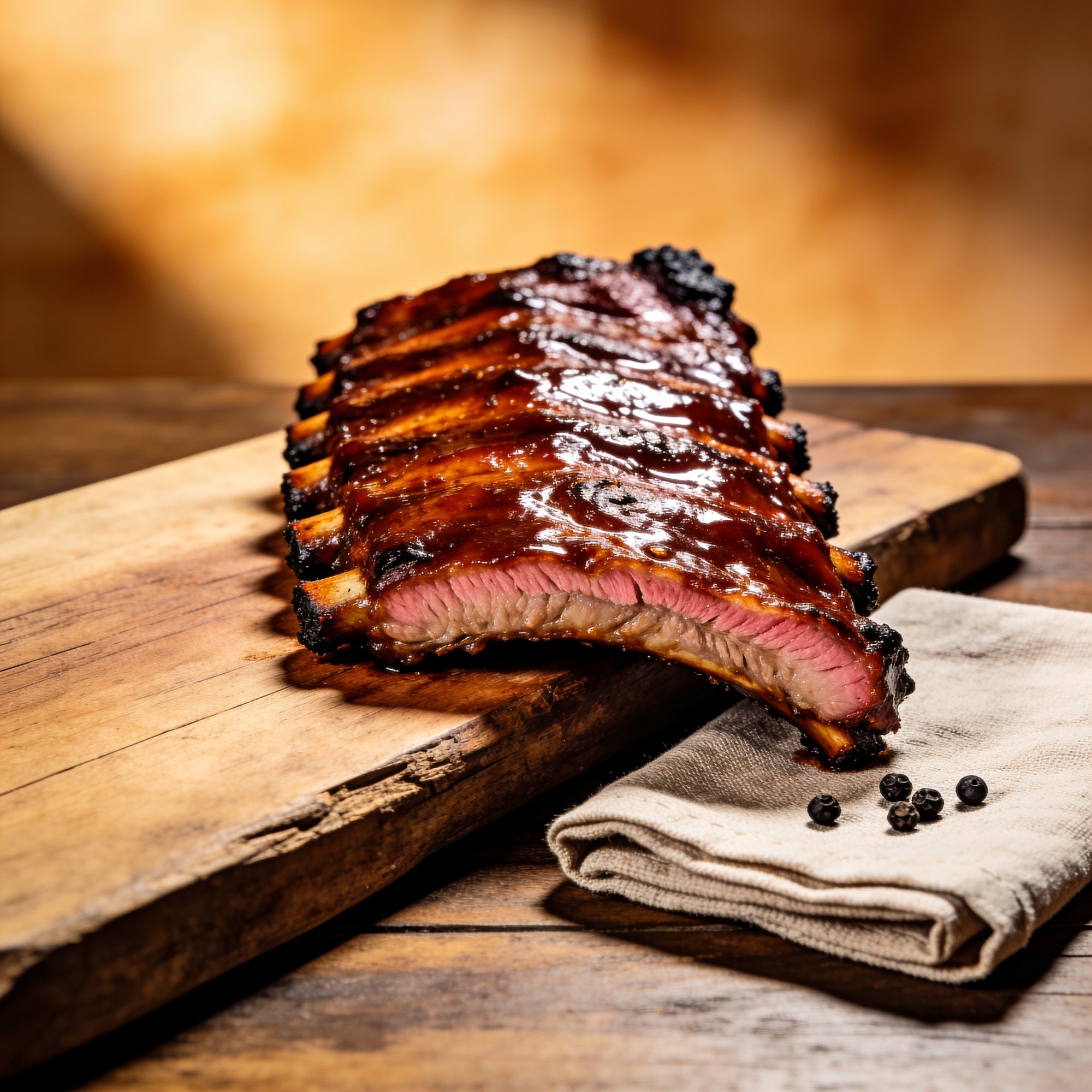 Sliced smoked BBQ meat ready for shredding on a wood board