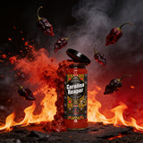 Cobra Chilli Carolina Reaper Chilli Mash Extreme 150ml Chilli Mash — extreme heat action shot with flying reapers and fire