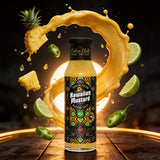 Cobra Chilli Hawaiian Mustard Sauce Mild 250ml Condiment — mild tropical action shot with pineapple splash and Jalapeño