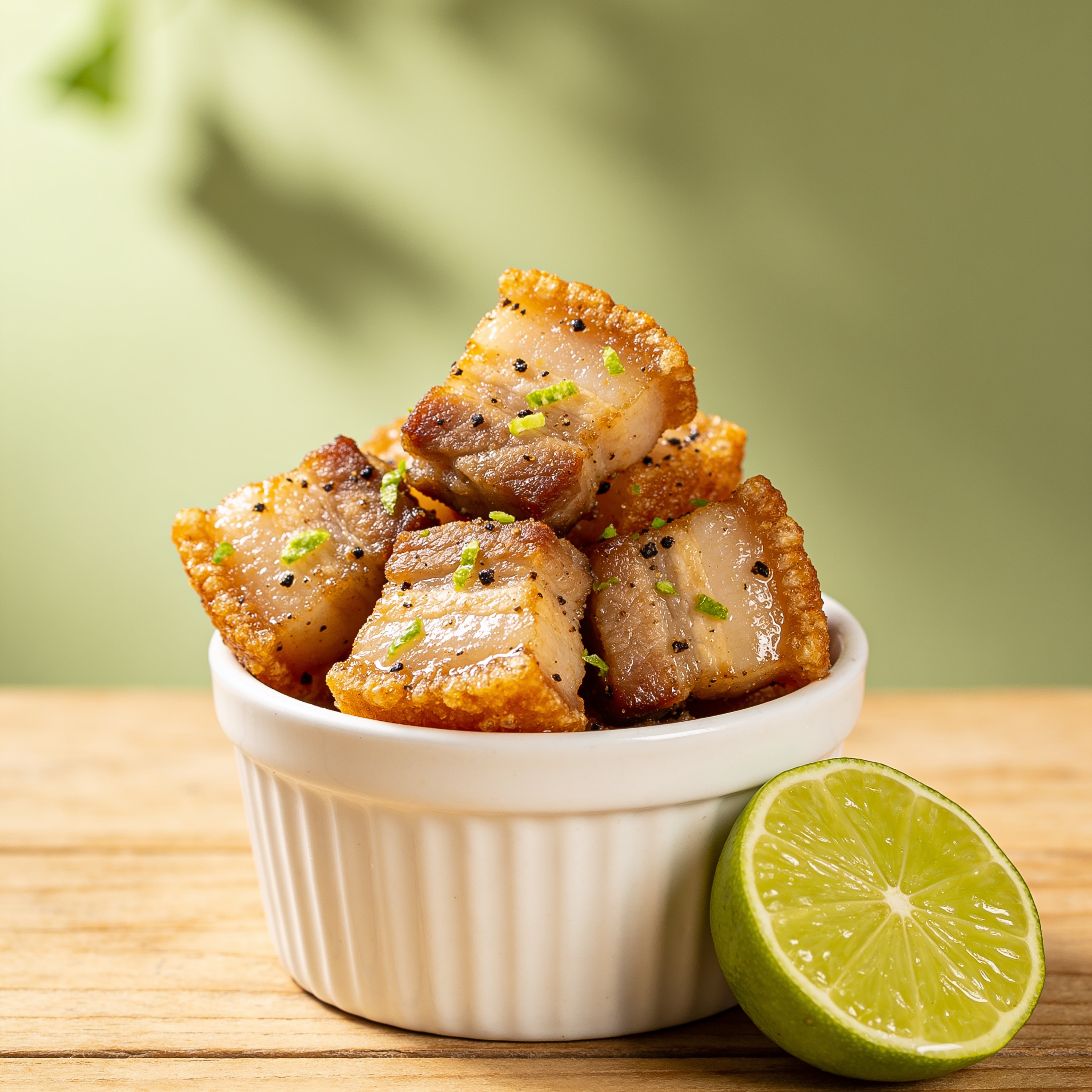 Outlaw Barbecue Lawless 220g lime and black pepper BBQ rub — crispy pork belly bites with cracked pepper and lime