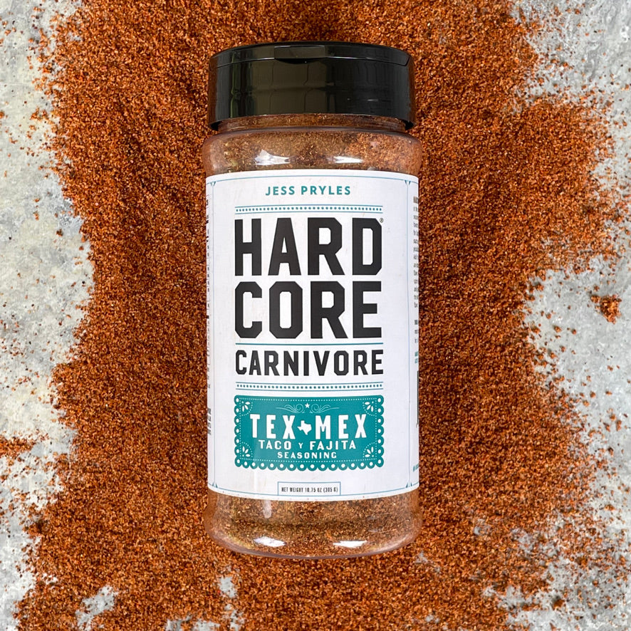 Hardcore Carnivore Tex Mex seasoning on tacos, lifestyle