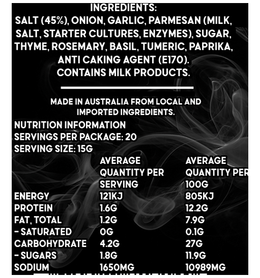 Uncle Mungos Parmesan & Garlic ingredients
