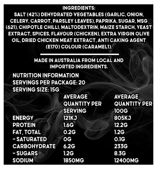 Uncle Mungos Chipotle Chicken Salt ingredients