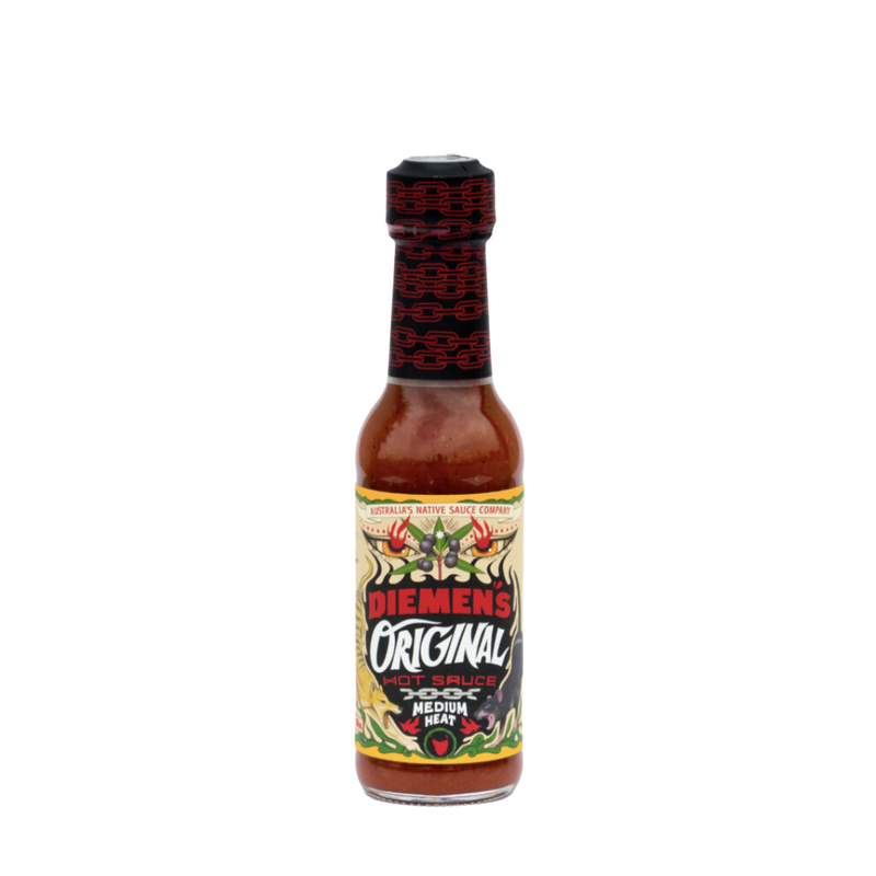 Diemen's Original Hot Sauce 150ml bottle — Australian native pepperberry hot sauce lifestyle photo