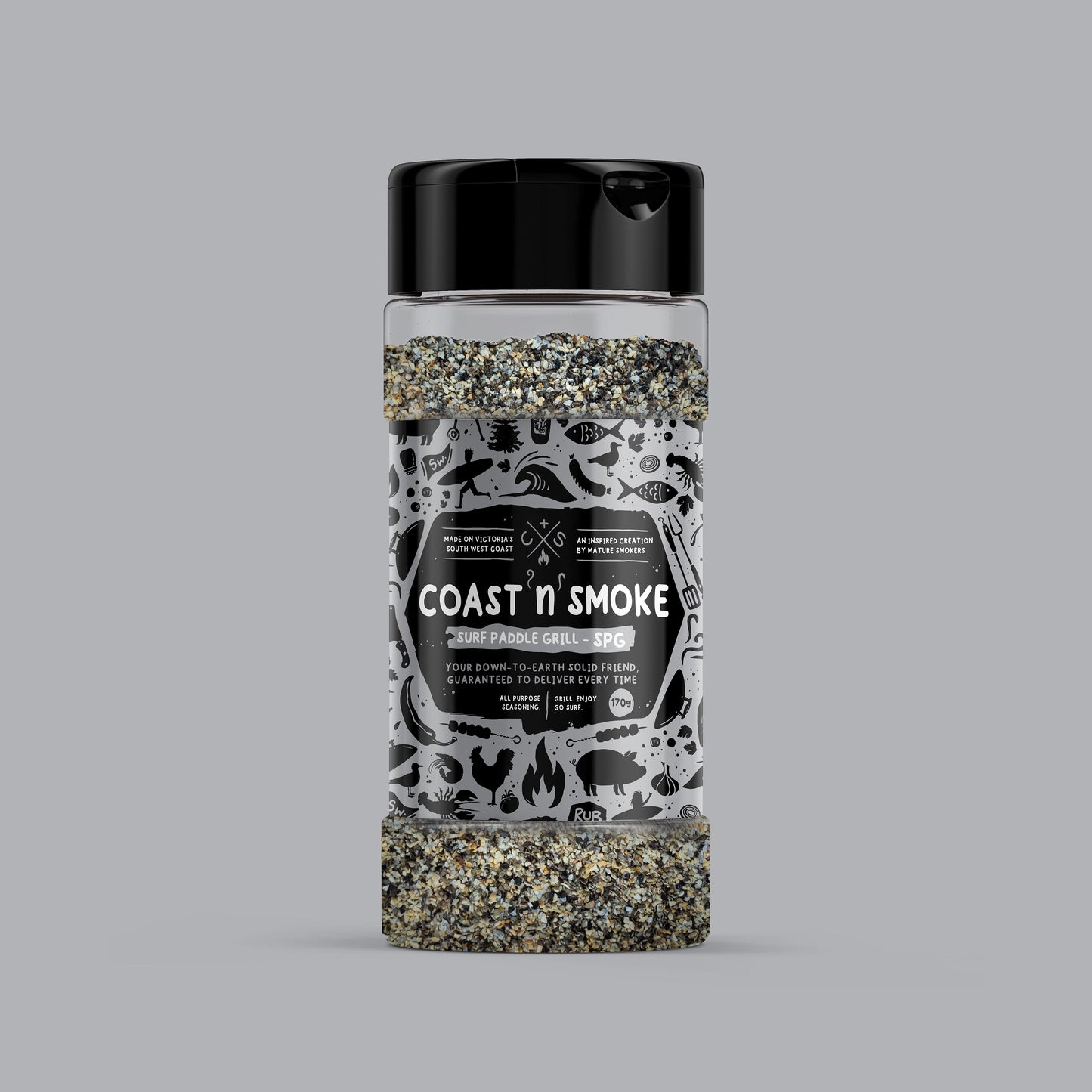 COAST N SMOKE: Surf Paddle Grill (Salt Pepper Garlic SPG) Seasoning Rub – 170g