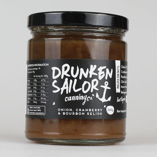 DRUNKEN SAILOR: Onion, Cranberry & Bourbon Relish – 260g