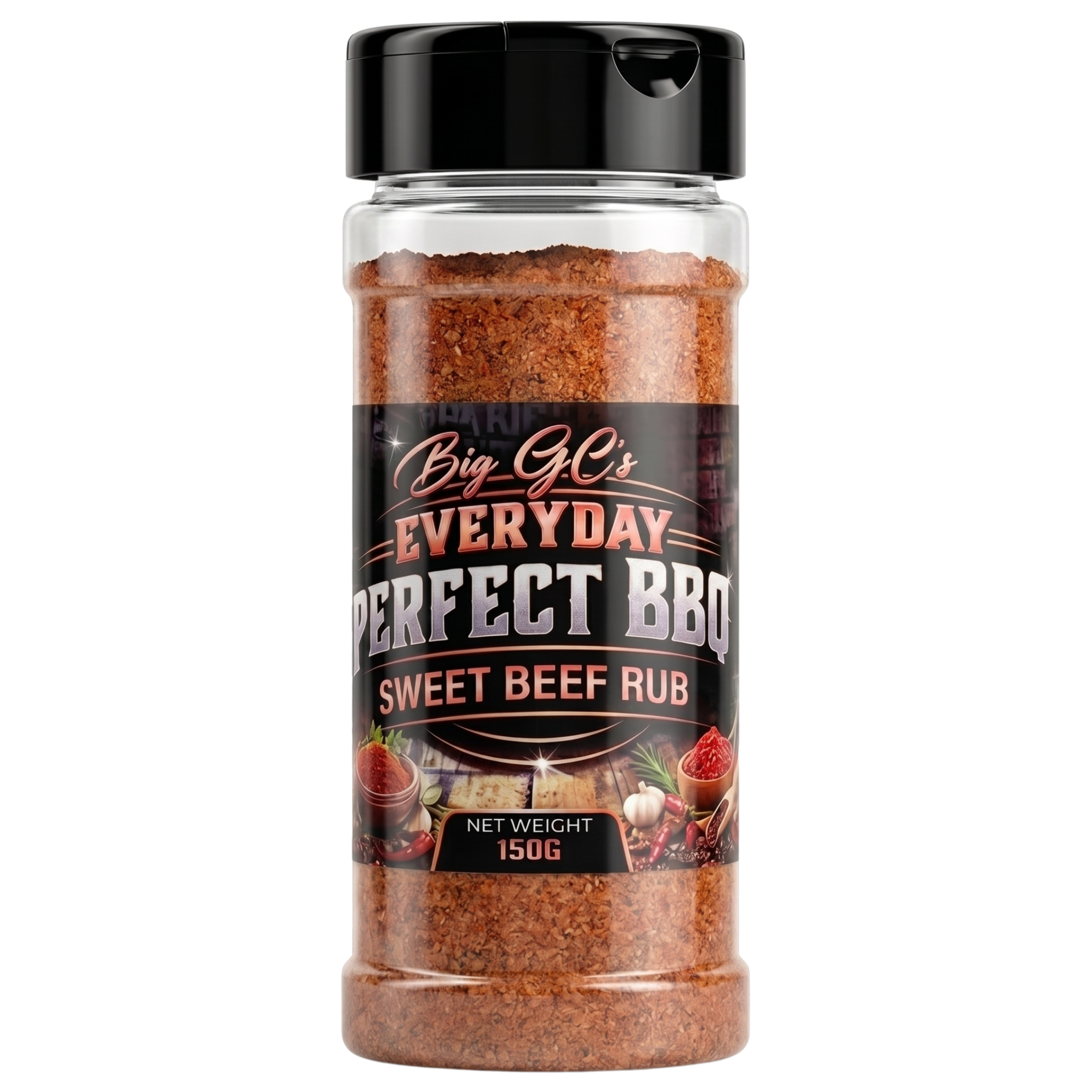 Big GC's Sweet Beef Rub 150g — front of the shaker on transparent background