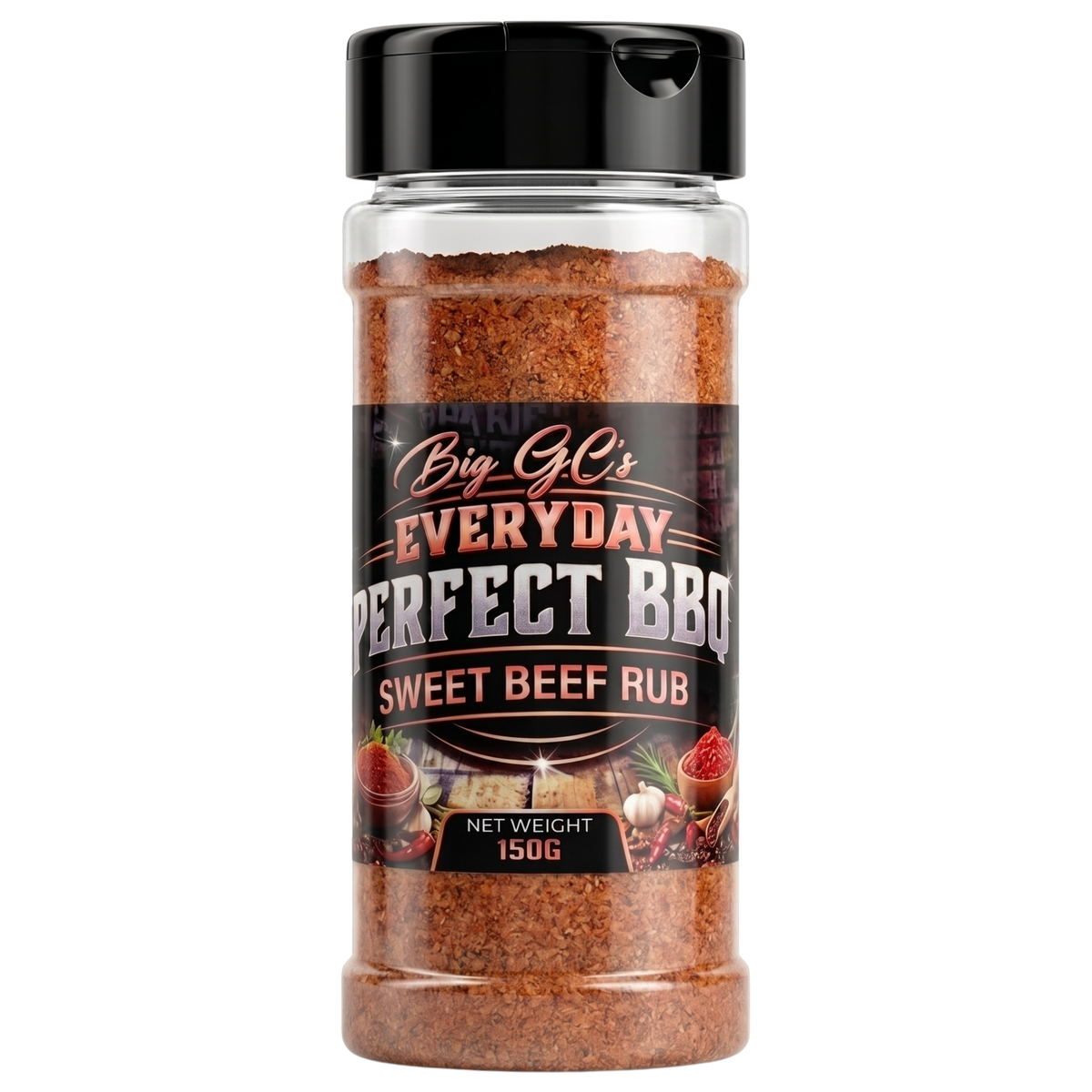 Big GC's Sweet Beef Rub 150g — front of the shaker on transparent background