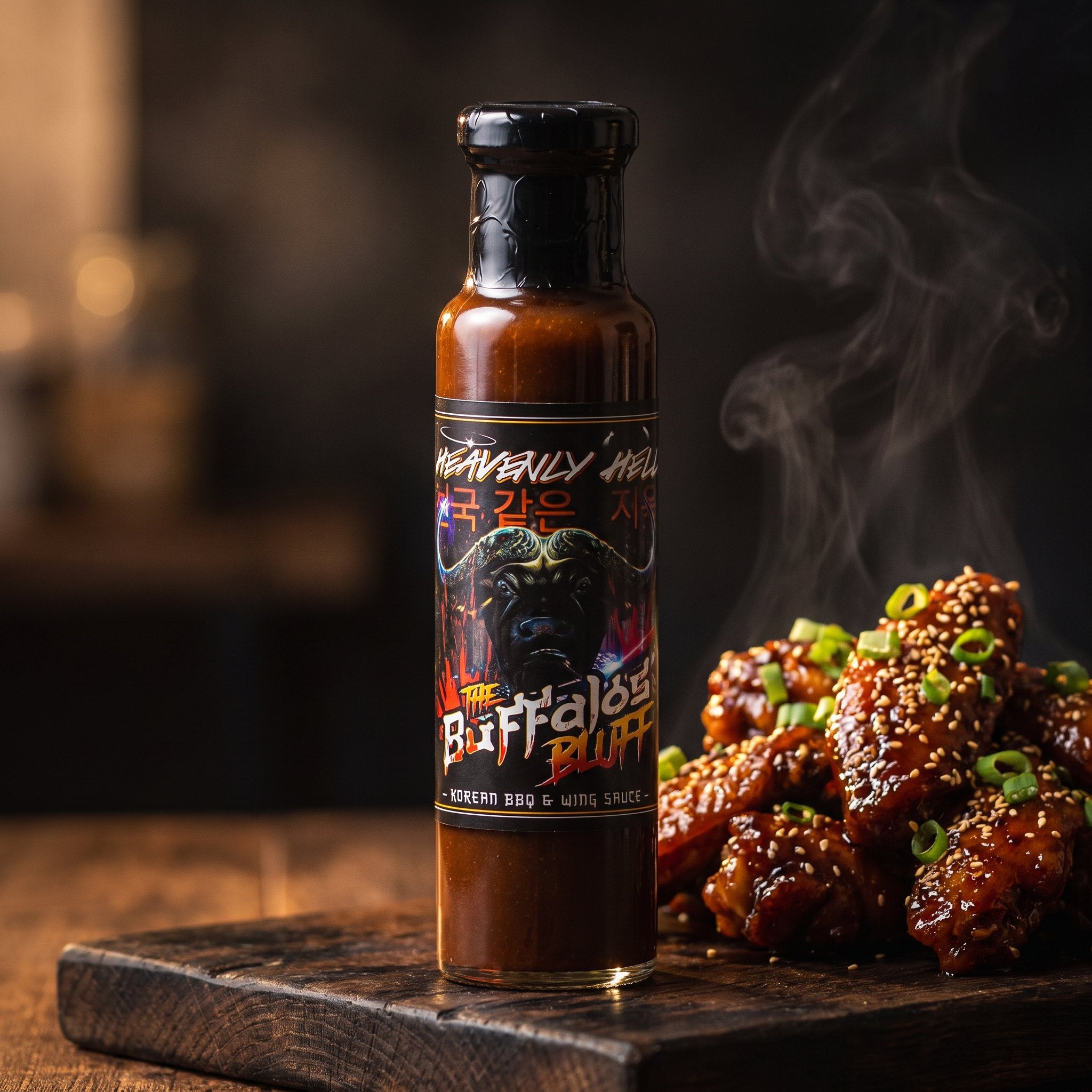 The Buffalos Bluff Korean wing sauce styled with sticky sesame wings