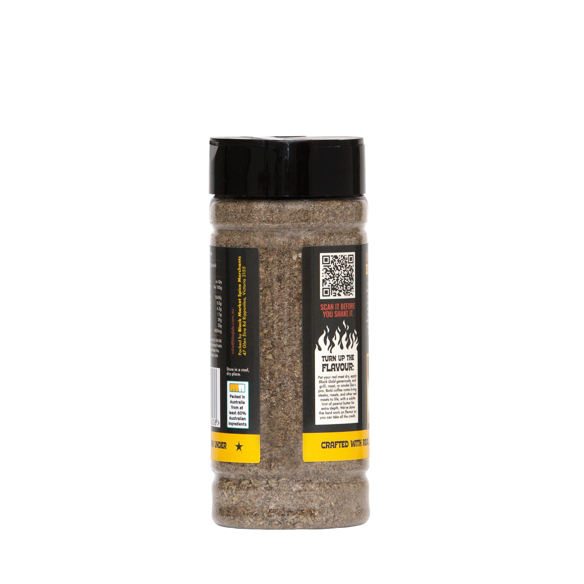 BBQ Lab Black Gold rub showing coarse granule texture