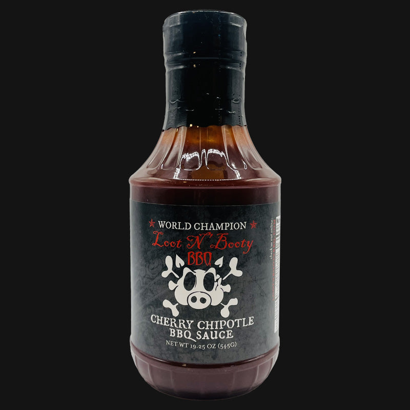 Loot N Booty Cherry Chipotle BBQ Sauce 546g bottle - front