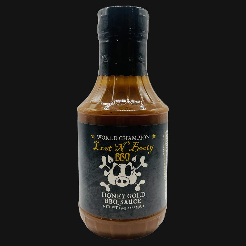 Loot N Booty Honey Gold BBQ Sauce 553g bottle - front