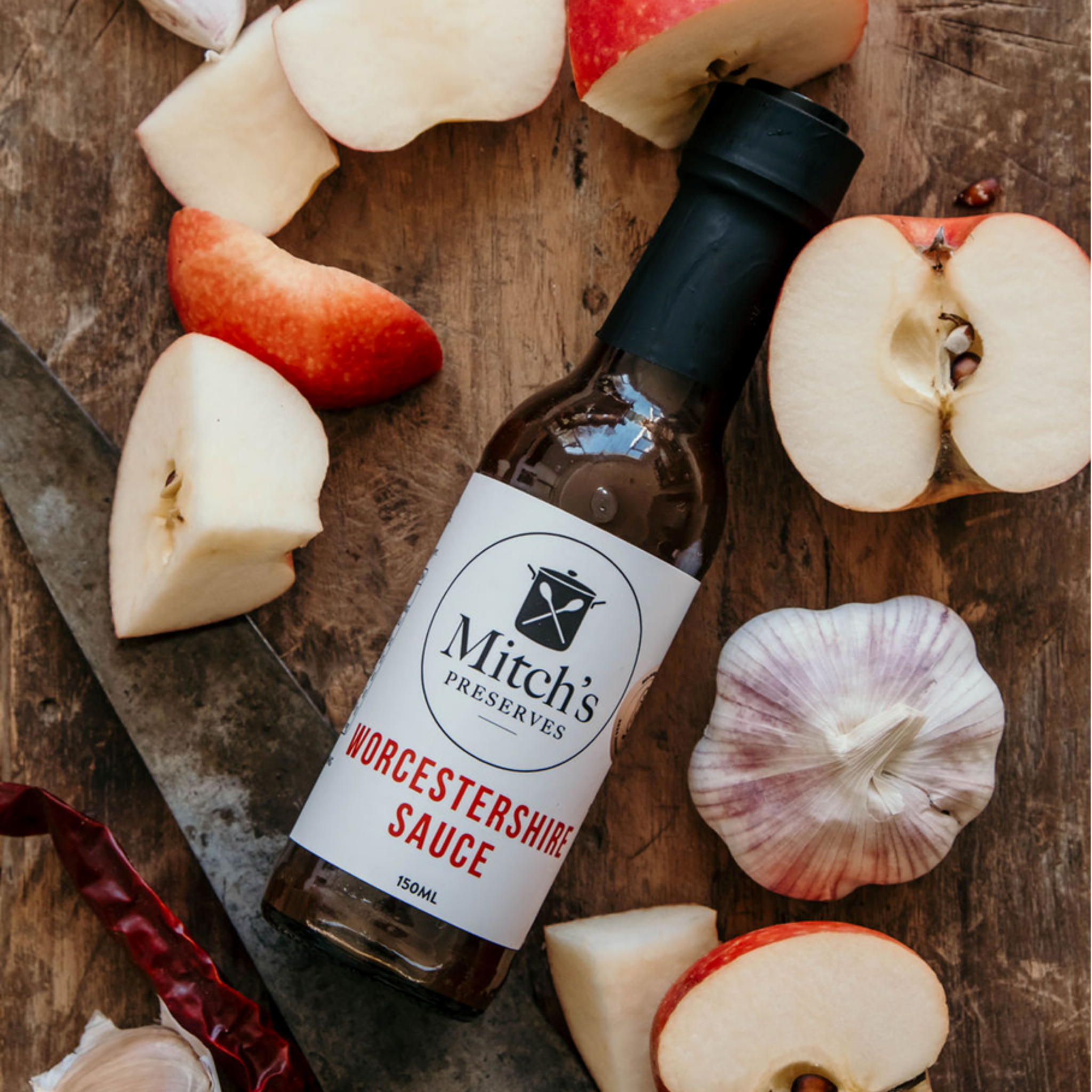Mitch's Preserves Worcestershire Sauce 150ml styled lifestyle shot