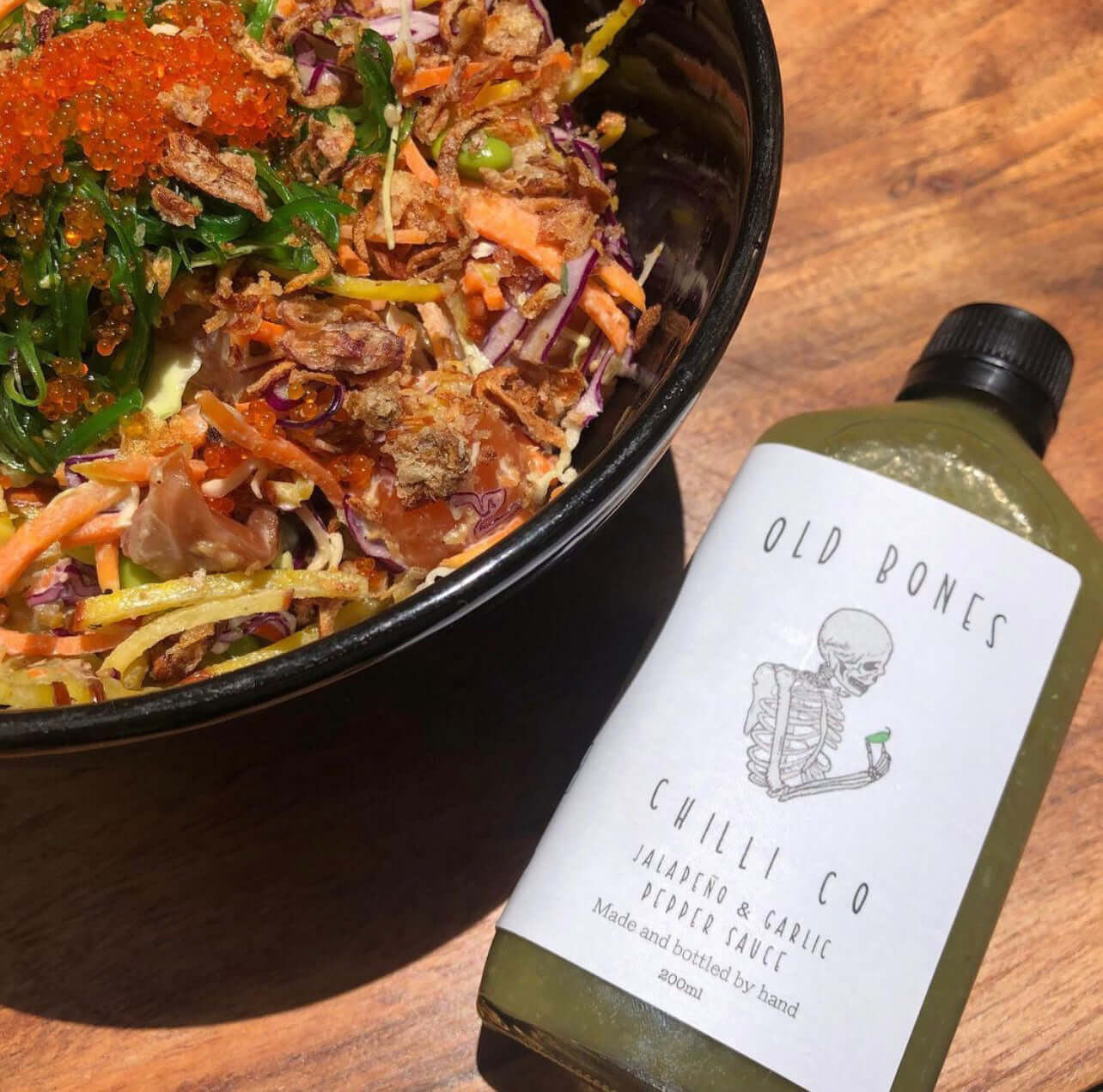 Old Bones Chilli Co Jalapeño & Garlic Pepper Sauce 200ml bottle