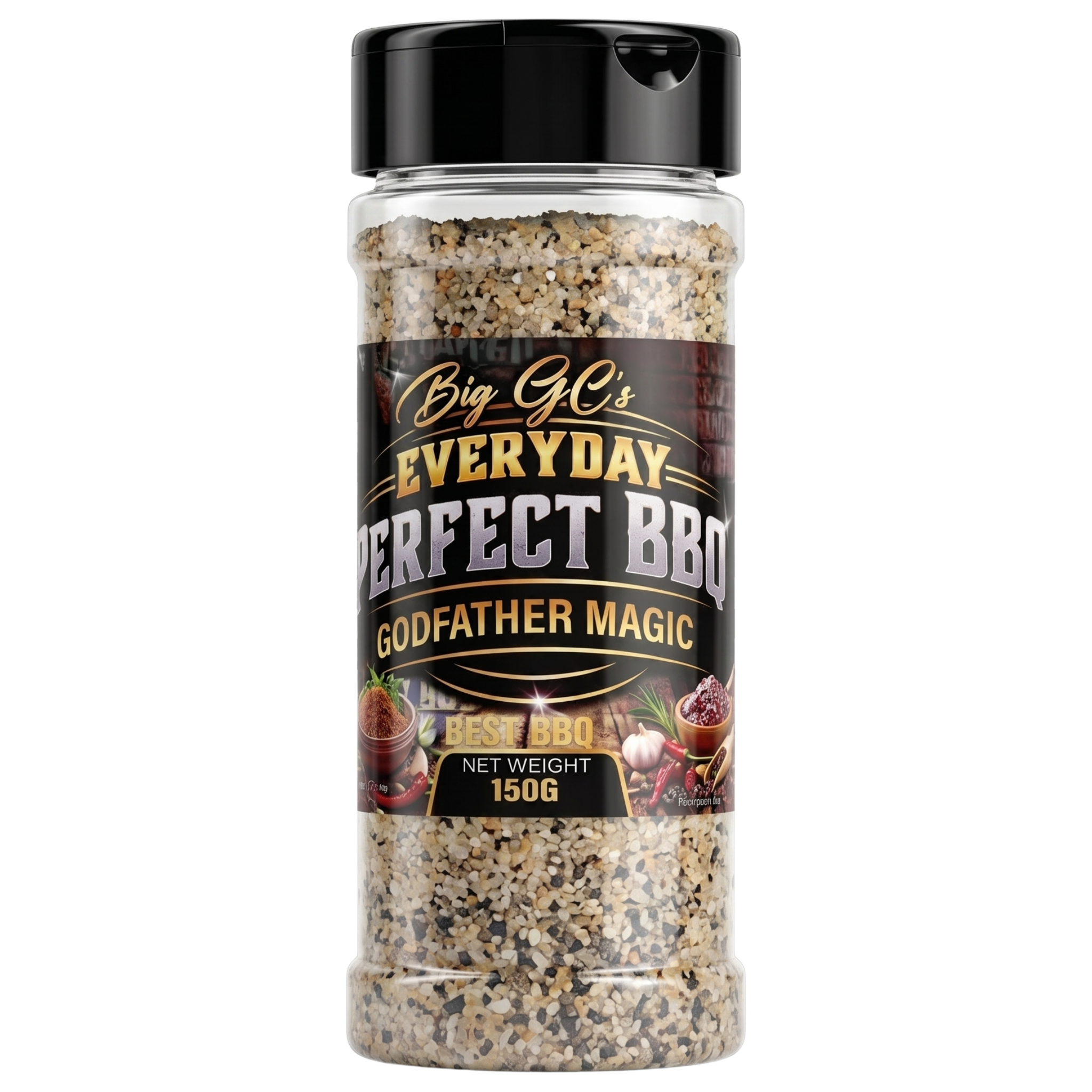 Big GC's Godfather Magic all-purpose rub 150g — front of the shaker on transparent background