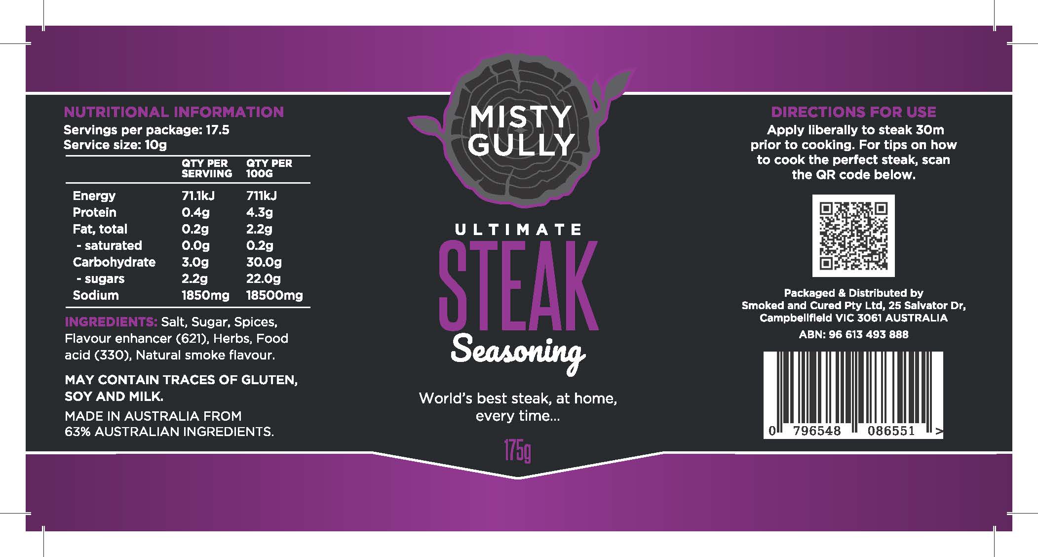Misty Gully Ultimate Steak Seasoning label