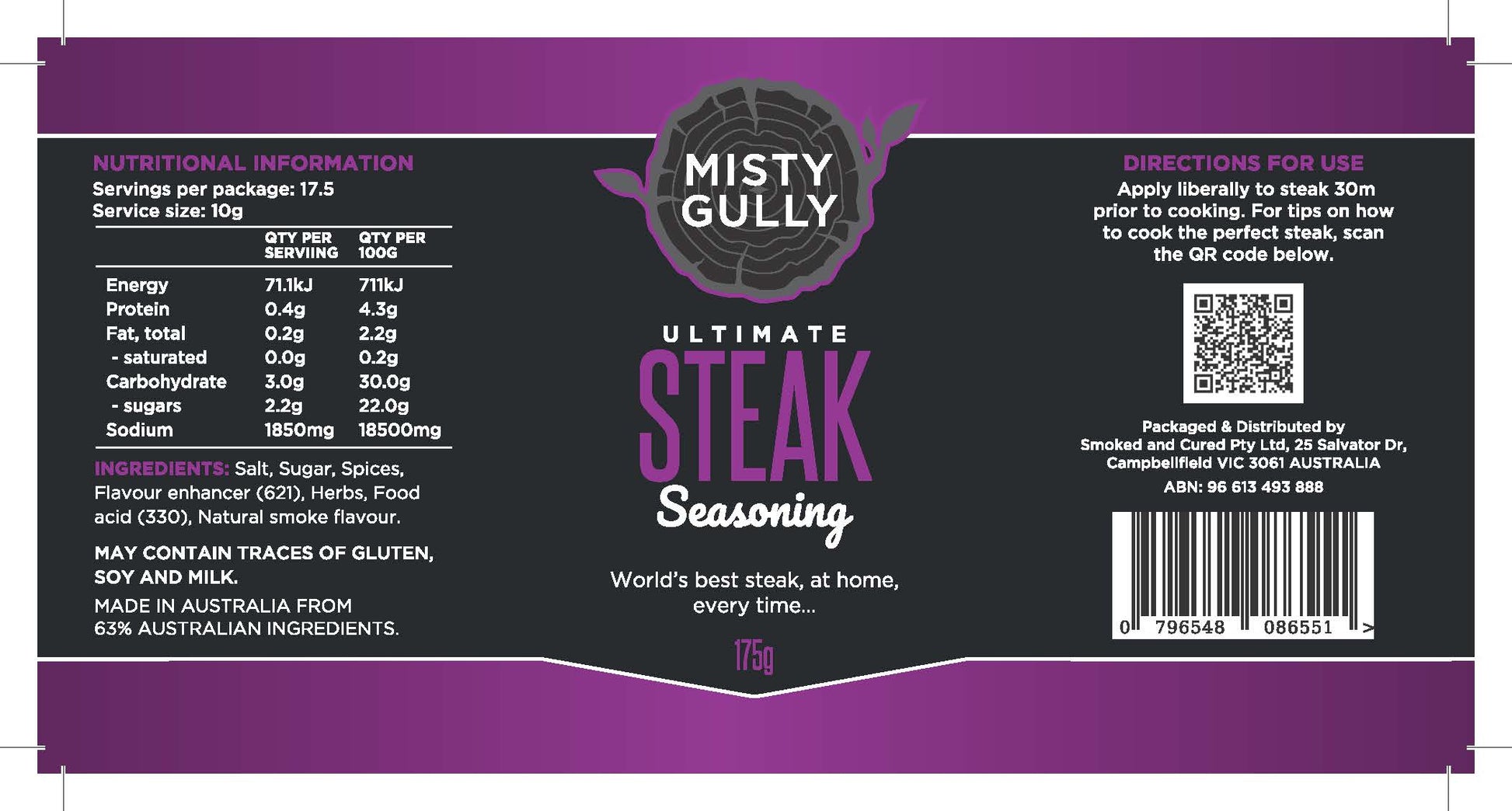 Misty Gully Ultimate Steak Seasoning label