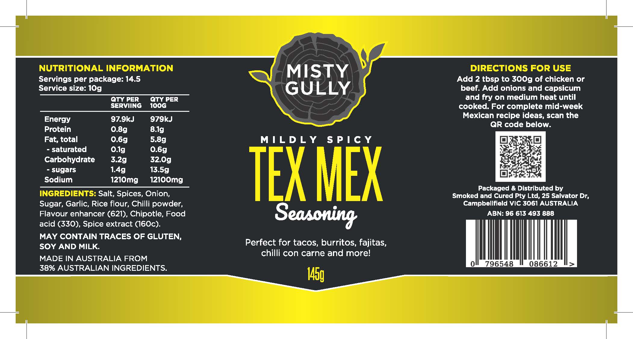 Misty Gully Tex Mex Seasoning label
