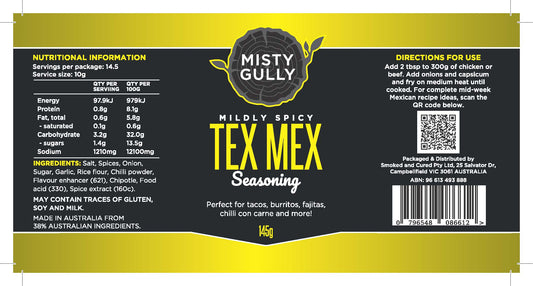 Misty Gully Tex Mex Seasoning label