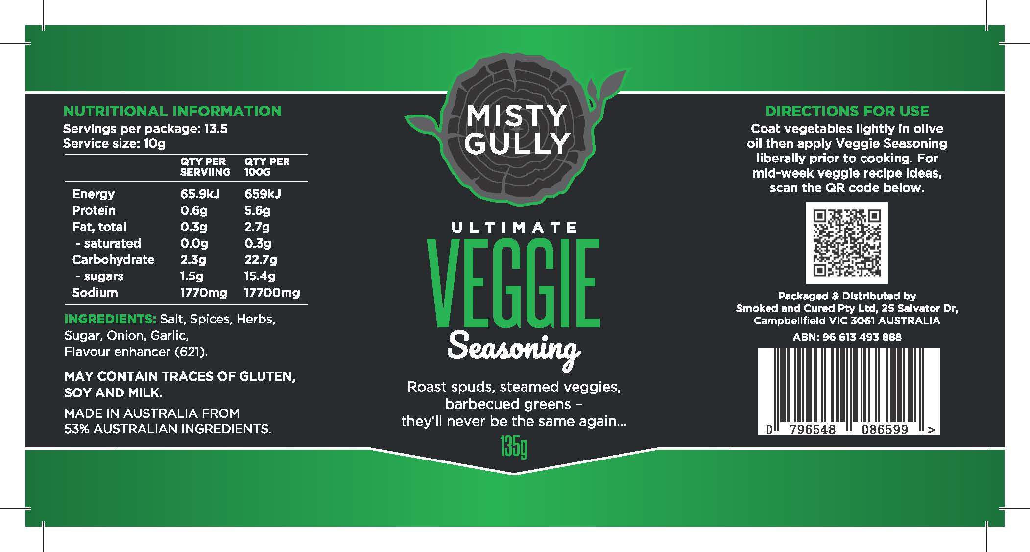 Misty Gully Ultimate Veggie Seasoning label
