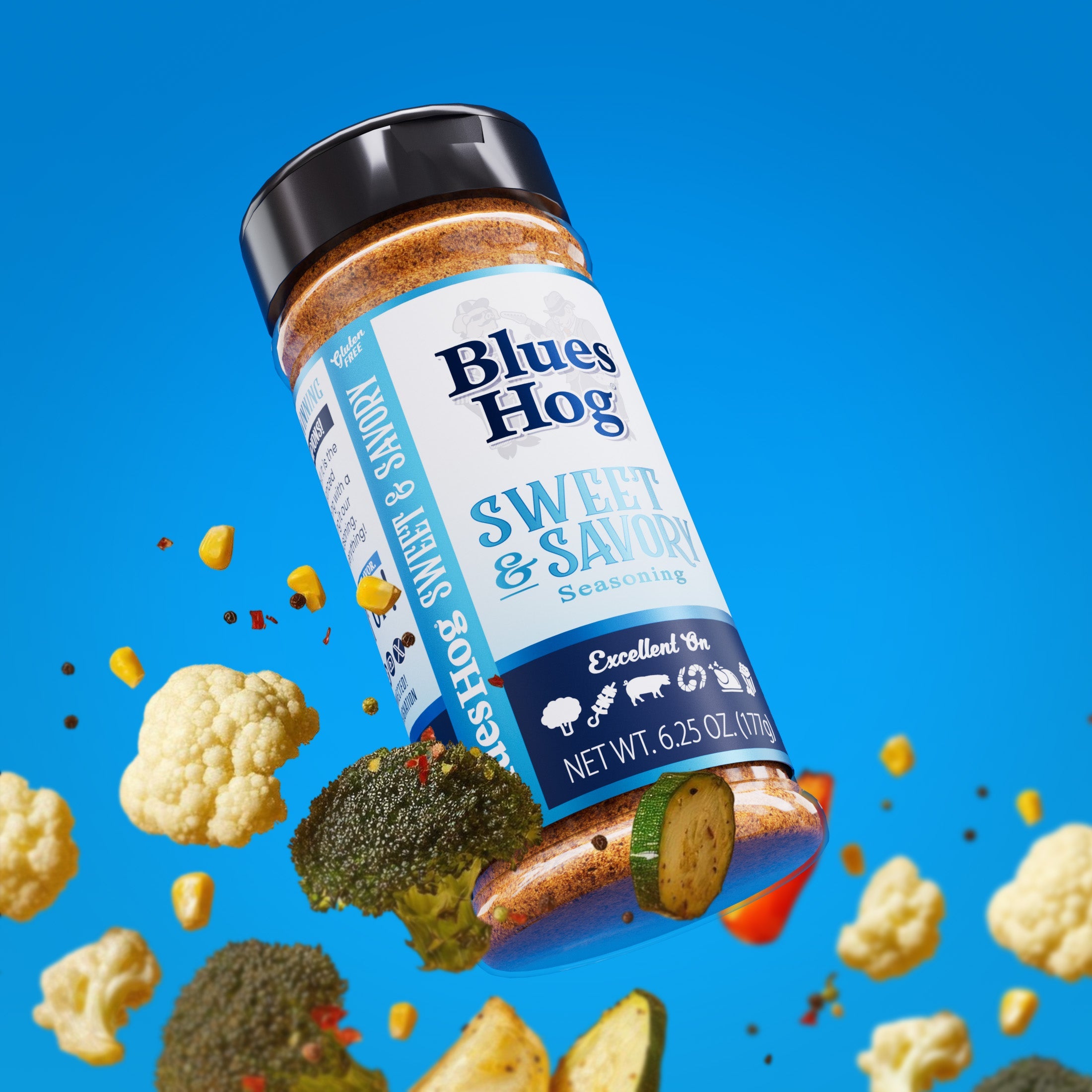 Blues Hog Sweet & Savory Seasoning — seasoned pulled pork on a board