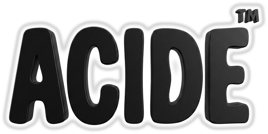 ACIDE 3D frosted logo, glossy black wordmark on transparent background