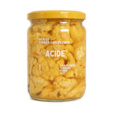 ACIDE Curried Cauliflower pickle, front of jar on transparent background