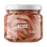 ACIDE Jalapeño Onions 300g pickle, front of jar on transparent background