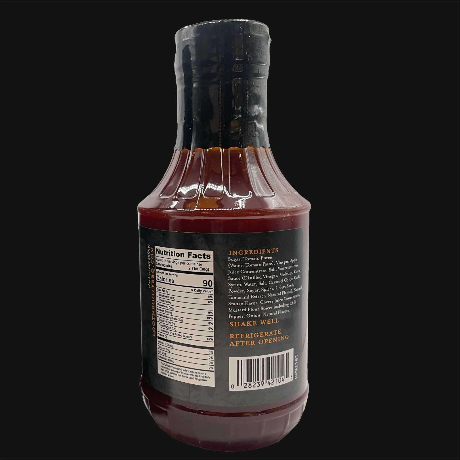 Loot N Booty Apple Cherry BBQ Sauce - back label with ingredients and nutrition