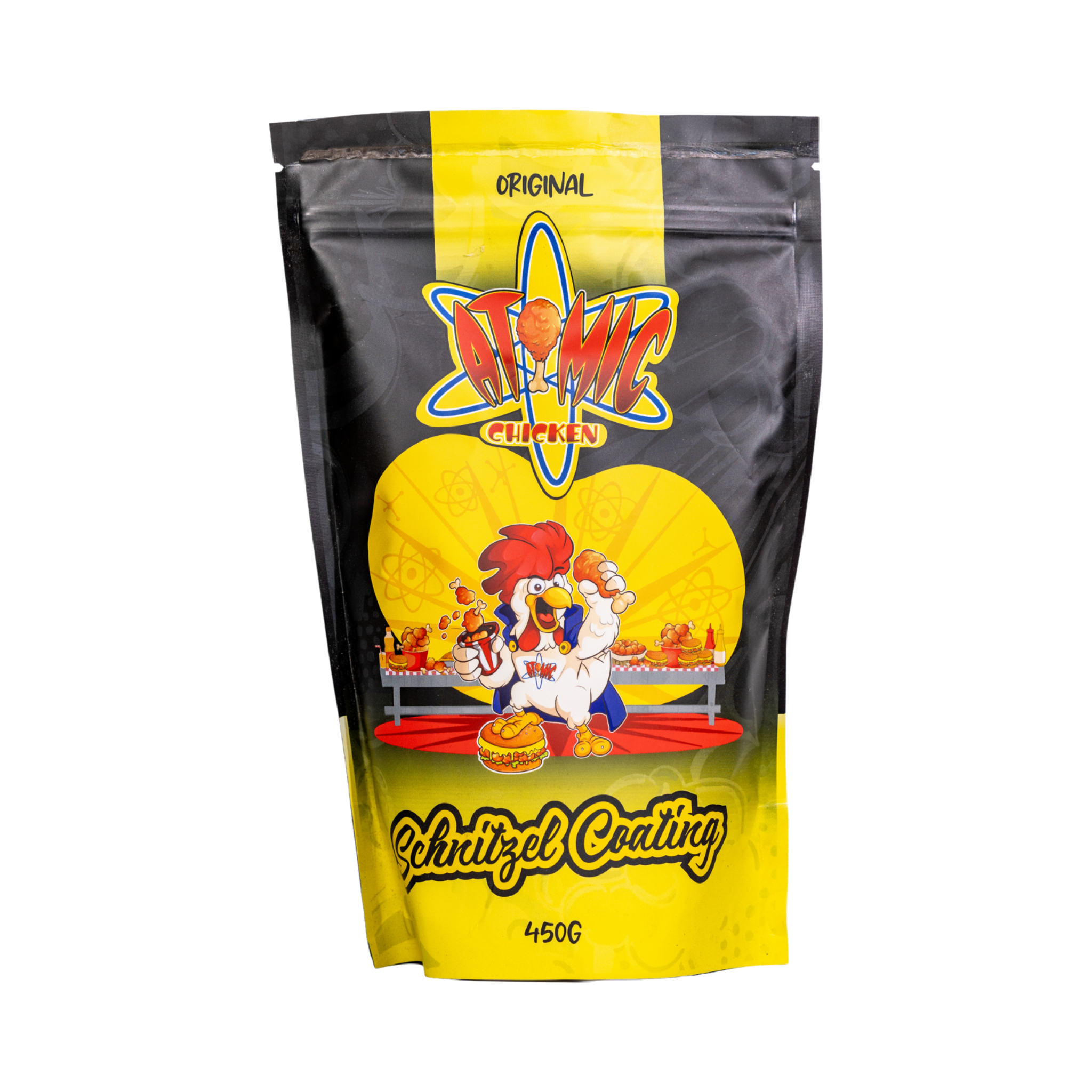 Atomic Chicken Chicken Schnitzel Original Coating 450g, front of pack on transparent background