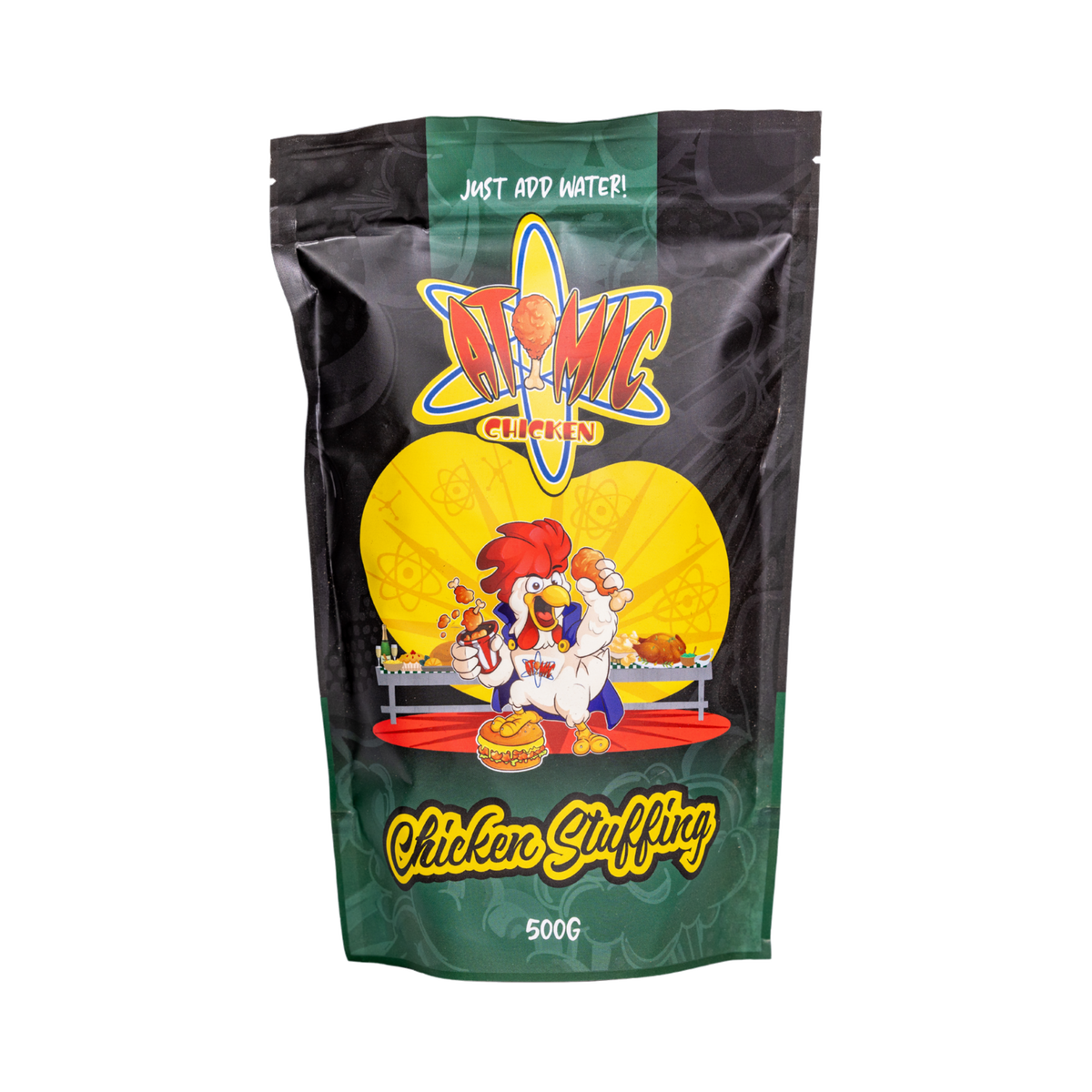 Atomic Chicken Chicken Stuffing 500g, front of pack on transparent background
