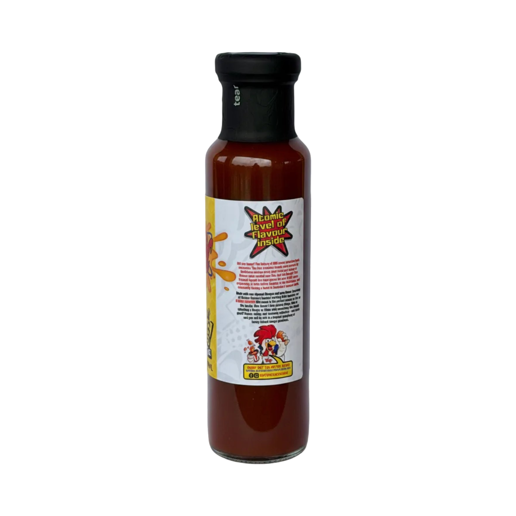 Atomic Chicken Honey Mango BBQ Sauce 250ml, back label and ingredients, transparent background