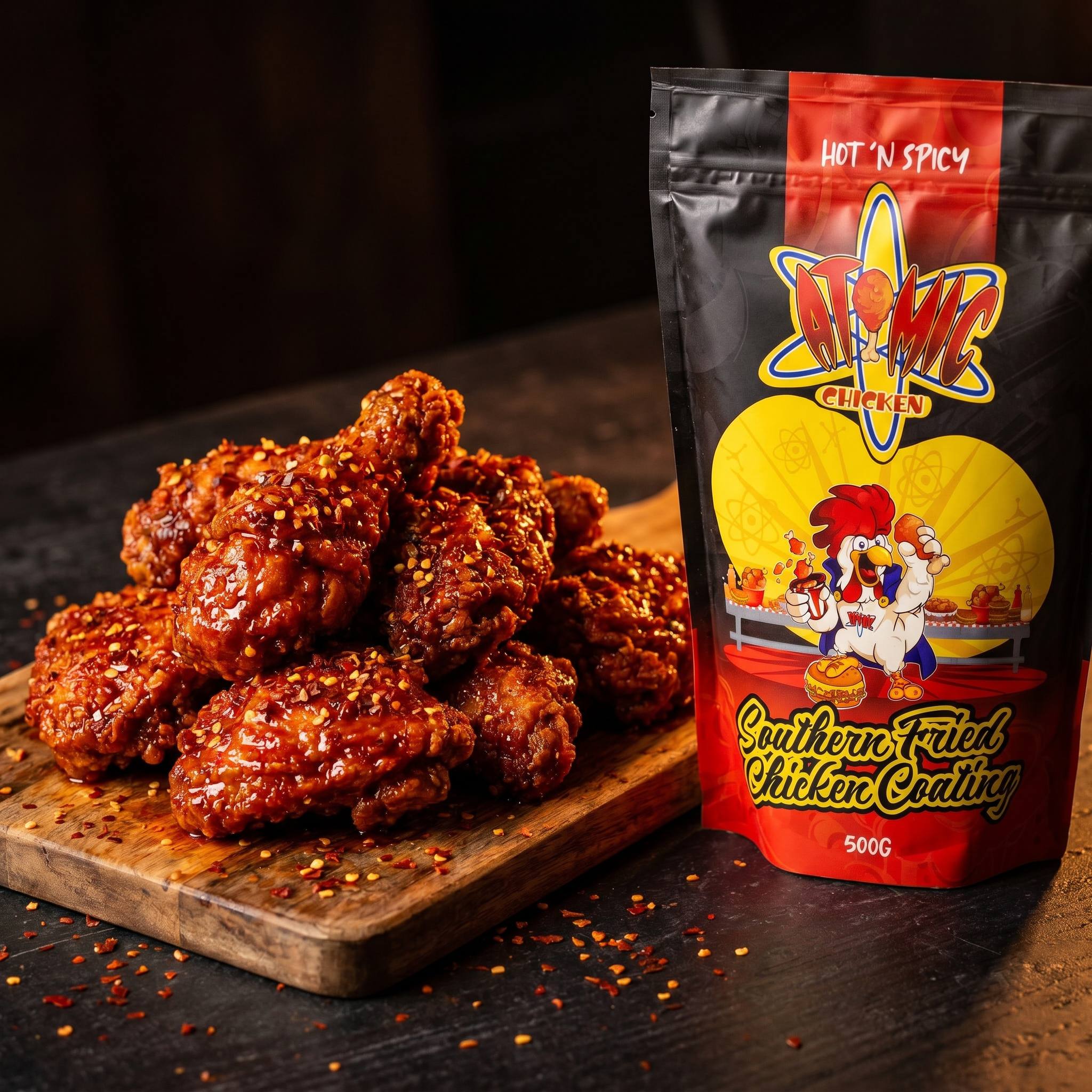 Atomic Chicken Hot 'N Spicy Southern Fried Chicken Coating — Nashville-style spicy fried chicken with a glossy chilli glaze