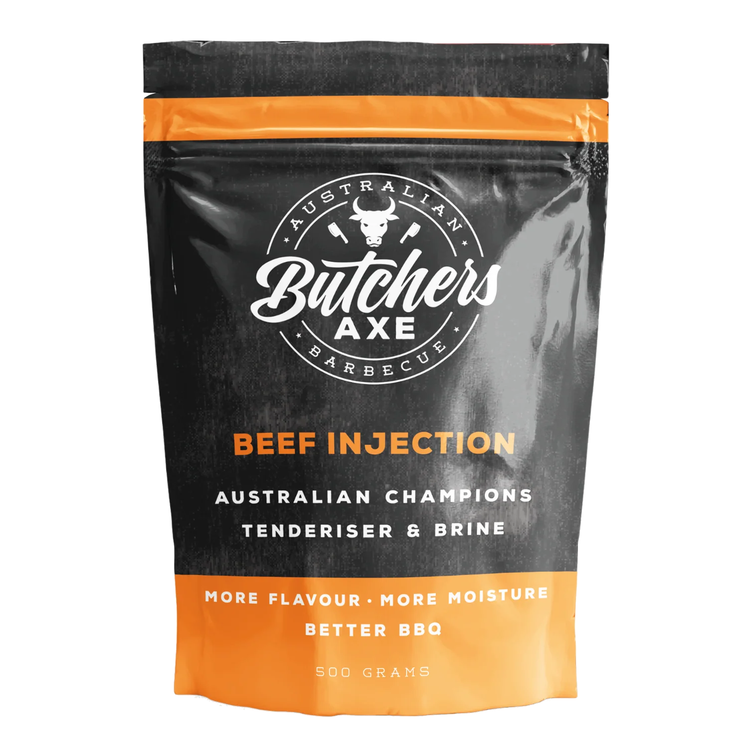 Butchers Axe Beef Injection 500g tub, front label, product only on transparent background