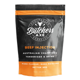 Butchers Axe Beef Injection 500g tub, front label, product only on transparent background