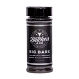 Butchers Axe Big Bark charcoal beef rub 190g shaker, front label, product only on transparent background