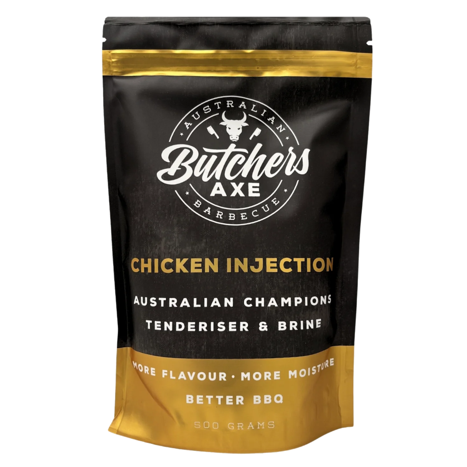 Butchers Axe Chicken Injection and Brine 500g tub, front label, product only on transparent background