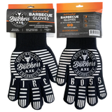Butchers Axe heat resistant BBQ gloves, pair shown, product only on transparent background