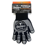 Butchers Axe heat resistant BBQ glove, left hand detail, transparent background