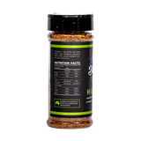 Butchers Axe Hunter Lamb and Game Rub 165g shaker, ingredients and nutrition panel, transparent background