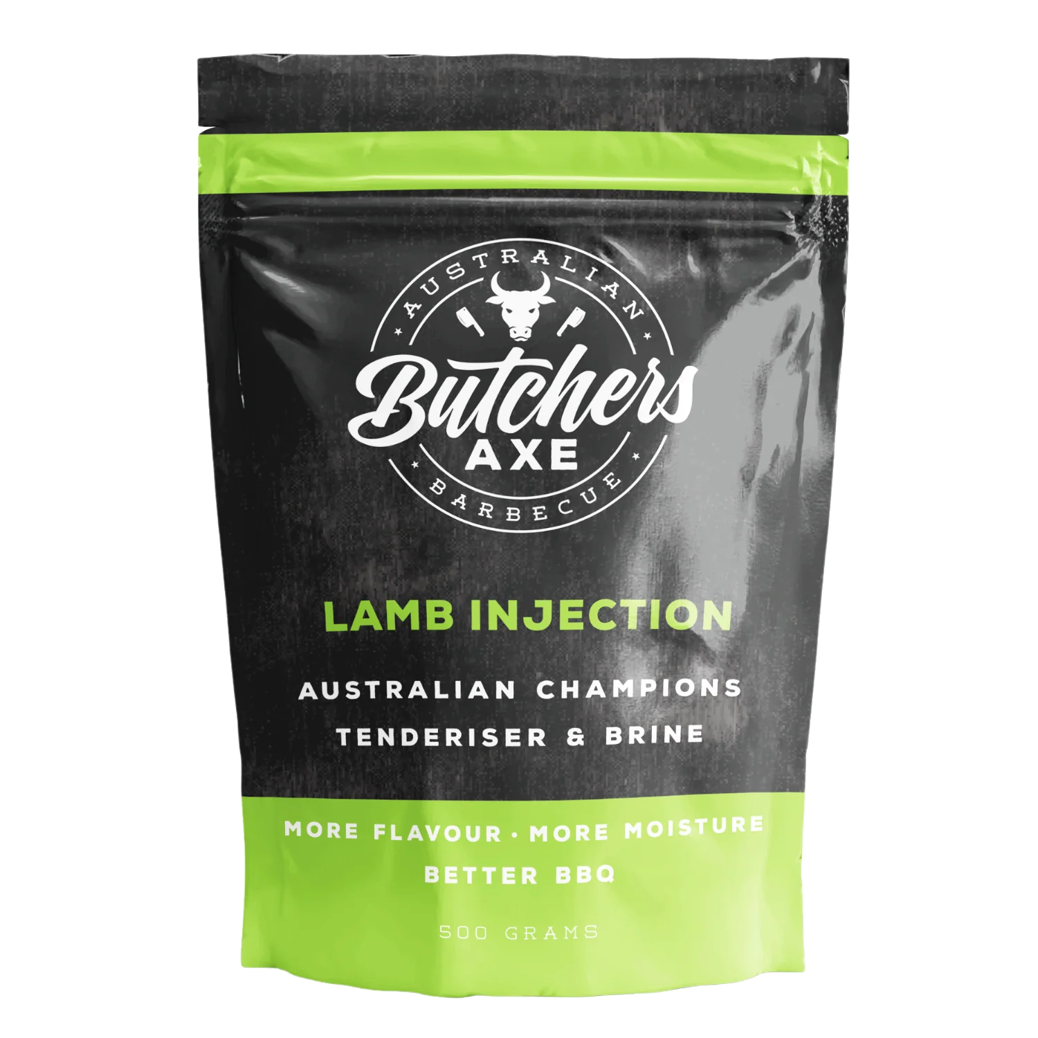 Butchers Axe Lamb Injection 500g tub, front label, product only on transparent background