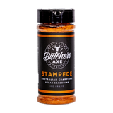 Butchers Axe Stampede steak seasoning 180g shaker, front label, product only on transparent background