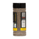 BBQ Lab Black Gold coffee & peanut butter BBQ rub — back of jar with ingredients & QR, transparent background