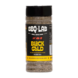 BBQ Lab Black Gold coffee & peanut butter BBQ rub 190g — front of jar, transparent background