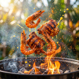 BBQ Lab Island Smoke citrus BBQ rub — grilled chicken and prawns tossed over open flame